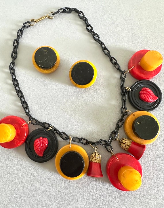 Deco Bakelite Charm necklace and earrings set - image 1