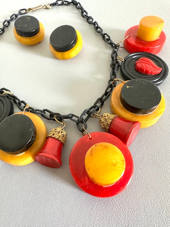 Deco Bakelite Charm necklace and earrings set - image 3