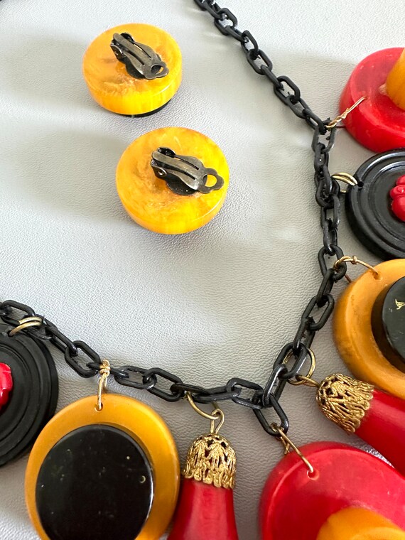 Deco Bakelite Charm necklace and earrings set - image 4