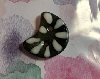 Studio Craft- 2 Ceramic Small Moon Shaped Button / Dark Green