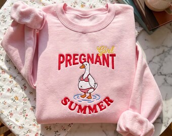 Girl Pregnant Summer Duck Embroidered Sweatshirt