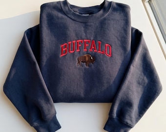 Embroidered Buffalo Sweatshirt: Cotton Polyester Blend, Arch Design Apparel