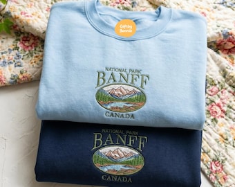 Banff Canada 2 Sweatshirt, bestickter Nationalpark-Rundhalsausschnitt, Vintage-Berg-Rundhalsausschnitt