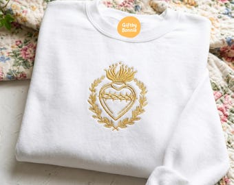 聖心刺繍入りスウェットシャツ｜メタリックゴールド糸｜カトリックアパレル