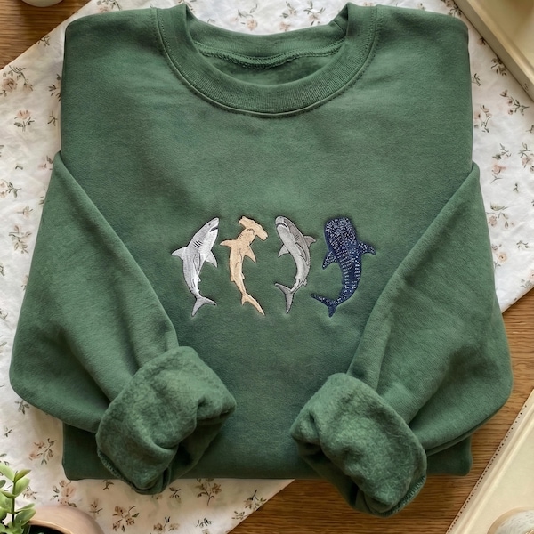 Sweat-shirt brodé d'espèces de requins colorés, pull Ocean Life, cadeau marin