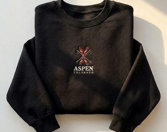 Embroidered Aspen Colorado Ski Sweatshirt – Cotton Blend Crewneck Apparel