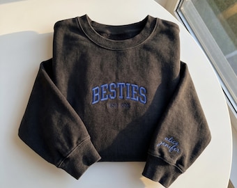 Embroidered Besties Sweatshirt – Cotton Polyester Blend, Custom Name Detail