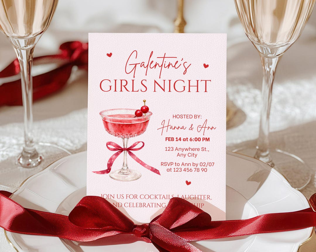 Galentine’s Girls Night Invitation Template, Valentine Cocktail Party ...