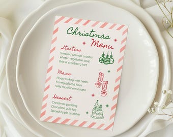 Christmas Menu Template, Cozy Holiday Dinner Menu, Festive Printable Table Decor, Editable Canva Design, Instant Download