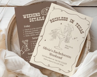 Western Cowgirl Bachelorette Invitation Template, Texas Bach Weekend Itinerary, Editable Canva Digital Invite, Reckless in Texas