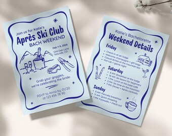 Ski Bachelorette Invitation Template, Après Ski Bach Weekend Itinerary, Winter Cabin Trip Invite, Editable Canva Design