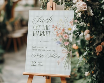 Fresh Off the Market Bridal Shower Welcome Sign Template, Floral Bridal Shower Poster, Editable Canva Instant Download