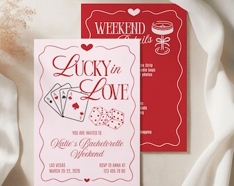 Lucky In Love Bachelorette Invitation & Itinerary, Las Vegas Party, Casino Theme Evite, Editable Canva Template, Printable Event Card