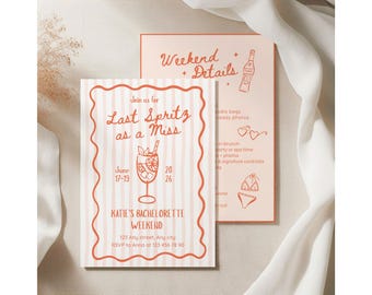 Last Spritz as a Miss Bachelorette Invitation Template, Beach Citrus Bach Weekend Itinerary, Aperol Spritz Canva Editable Digital Invite