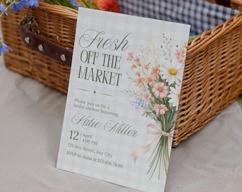 Fresh Off the Market Bridal Shower Invitation Template, Editable Farmers Market Bridal Brunch Invite, Floral Canva Bachelorette Evite
