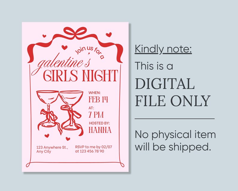 Galentine's Girls Night Invitation, Hand Drawn Whimsical Girls Invite ...