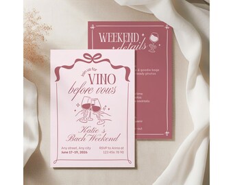 Vino Before Vows Bachelorette Invitation Template, Wine Tasting Bach Weekend Itinerary, Editable Canva Bridal Party Digital Download