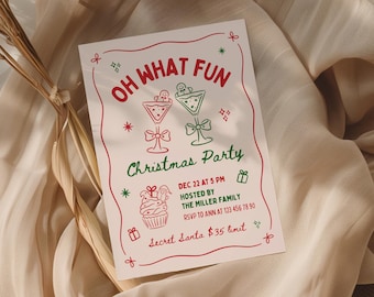 Christmas Party Invitation, Whimsical Hand-Drawn Holiday Invite, Editable Christmas Template, Printable Festive Card