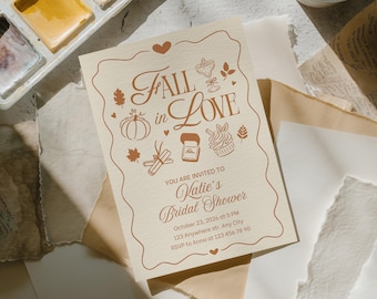 Fall in Love Bridal Shower Invitation Canva Template, Autumn In Love Invite, Editable 5x7 Digital Download, Pumpkin Wedding Shower