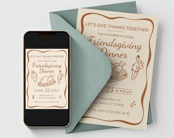 Editable Friendsgiving Invitation Template, Thanksgiving Dinner Invite, Printable Fall Gathering Card, Modern Minimal Friendsgiving Party