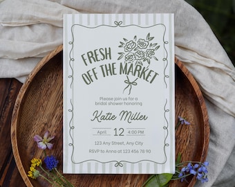 Fresh Off the Market Bridal Shower Invite Template, Farmers Market Themed Wedding Shower Evite, Floral Bridal Brunch Editable Canva Download
