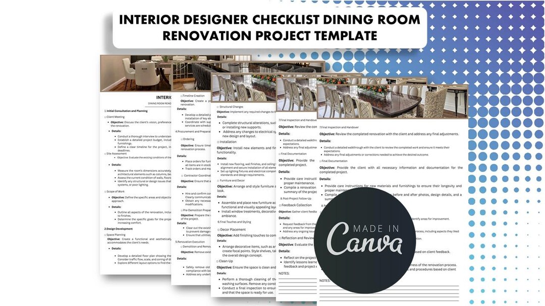 Dining Room Renovation Project Checklist Template (canva) - Etsy