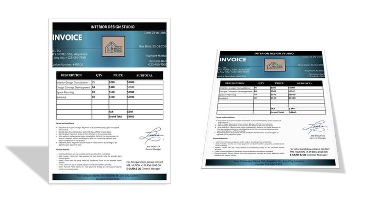 Multi Interior Design Client Invoice Template, Minimalist Blue (canva ...