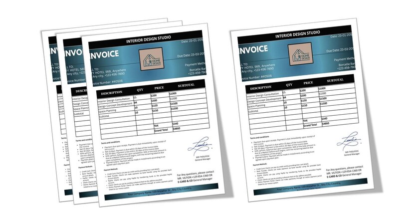 Multi Interior Design Client Invoice Template, Minimalist Blue (canva ...