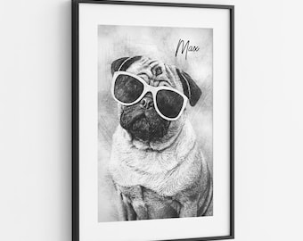 Ritratto di cane personalizzato, disegno da foto, regali commemorativi per animali domestici, ritratto di cane, dipinto personalizzato per animali domestici, regali per animali domestici, stampa artistica di cani, disegno di cani personalizzato