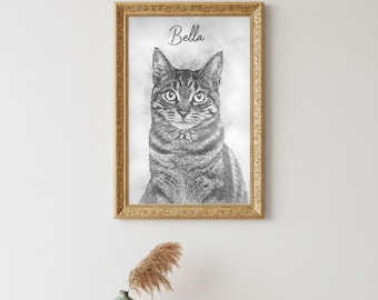 Custom cat portrait, drawing from photo, pet memorial gifts, cat portrait, pet painting custom, pet gifts, dog art print, custom cat drawing
