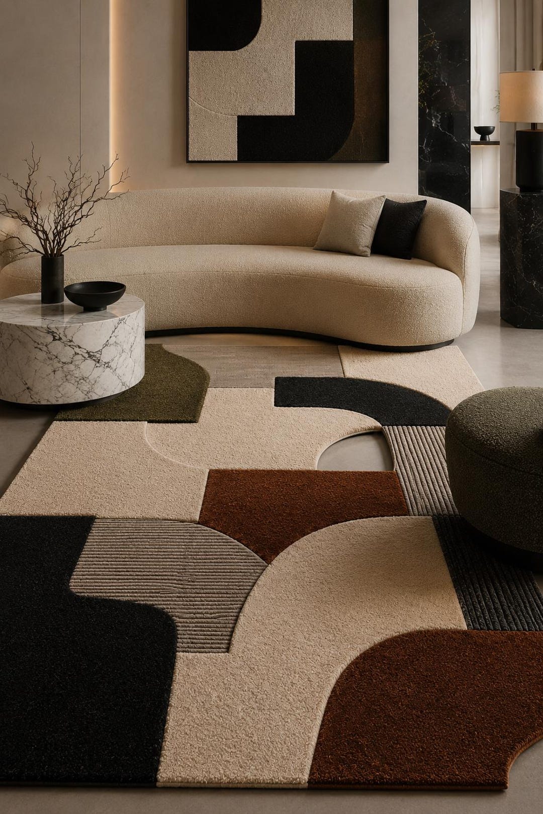 Modern Sculptural Hand Tufted Rug | Luxury Abstract Geometric Wool Area ...