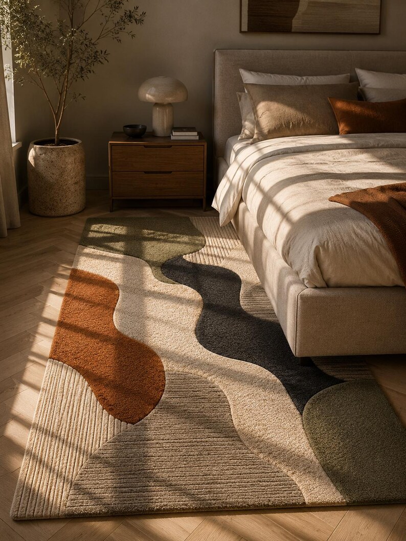 Modern Abstract Hand Tufted Rug | Neutral Geometric Wool Area Rug ...