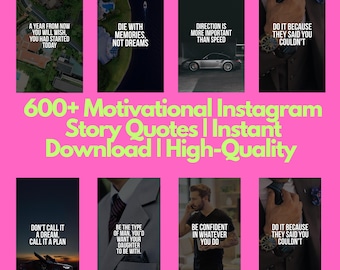 Könnte beinhalten: Eine Sammlung von acht Instagram-Story-Vorlagen mit motivierenden Zitaten auf pinkfarbenem Hintergrund. Die Zitate enthalten Sätze wie "In einem Jahr wirst du dir wünschen, du hättest heute angefangen" und "Tu es, weil sie sagten, du könntest es nicht."