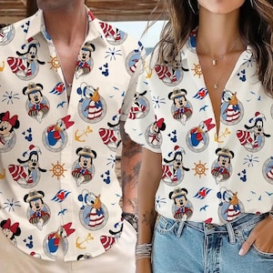 Camisa hawaiana Mickey Minnie Pluto Goofy Donald Daisy Cruise Timeline Destiny, conjunto familiar a juego para cruceros Disney, camisa vintage de botones Disney