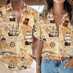 Mickey and Minnie Disney Cruise Button Shirt, Disney Pirates Shirt, Disney Pirates of Caribbean Shirt, Pirate's Life Gift, Gift For Him