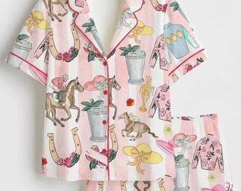 Run For The Roses Pajama Set, Kentucky Derby Sleepwear, Horse Racing PJs, Derby Vibes Lounge Set, Derby Time Pajamas, Horse Lover Gift