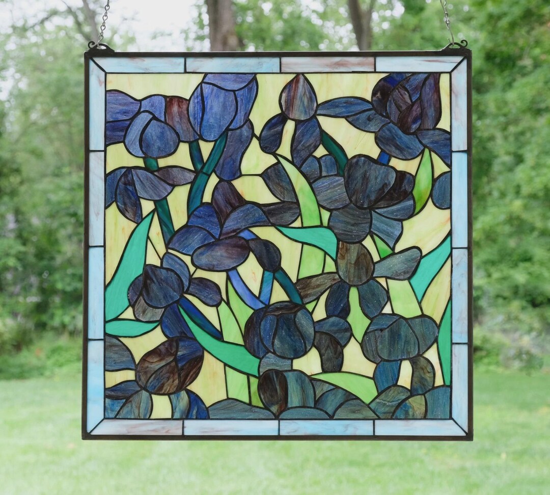 Tiffany Style Stained Glass Window Panel Iris Flowers, 24" X 24" - Etsy