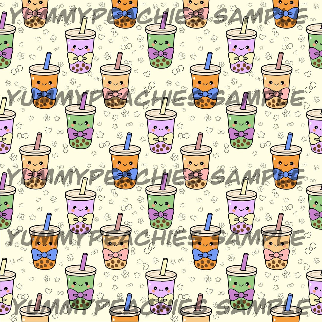 Kawaii Boba Tea Seamless Pattern | Pastel Bubble Tea Clipart (digital ...