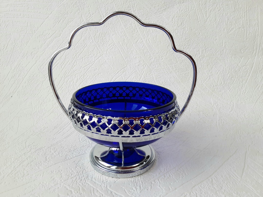 Vintage Sugar Bowl Footed Bowl Chrome and Glass Bowl Etsy