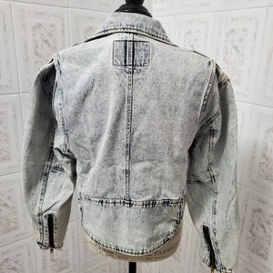 Denim Jacket, Moto Jacket, Acid Wash Denim, Vintage Clothing, 80's Jean Jacket, Bohemian Clothing, Woman's Large, NWOT image 6