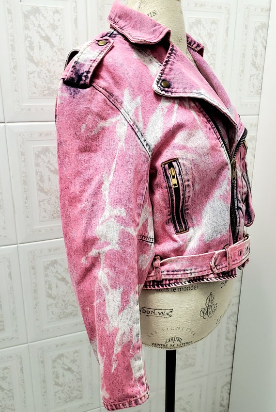 Denim Jacket, Iced Dyed Moto Jacket, Acid Wash De… - image 2