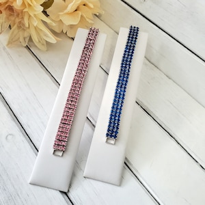 Elegant 3-Row CZ Tennis Bracelet, Vintage Bridal Jewelry in Pink & Blue, Vintage Jewelry