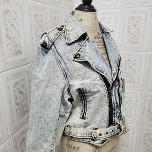 Denim Jacket, Moto Jacket, Acid Wash Denim, Vintage Clothing, 80's Jean Jacket, Bohemian Clothing, Woman's Large, NWOT image 2