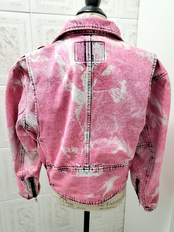 Denim Jacket, Iced Dyed Moto Jacket, Acid Wash De… - image 4