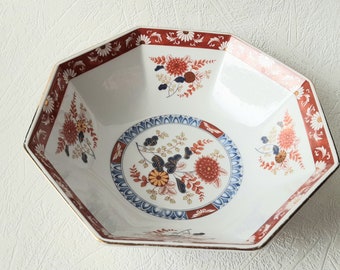Octagonal Bowl, Japanese Bowl, Rice Bowl, Floral Bowl, Fruit Bowl, Japanese Porcelain, Vintage Ceramic Bowl, Japanese Decor, Decorative Bowl