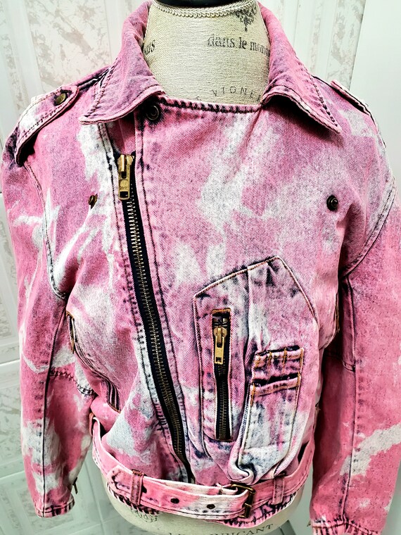 Denim Jacket, Iced Dyed Moto Jacket, Acid Wash De… - image 7