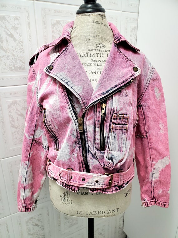 Denim Jacket, Iced Dyed Moto Jacket, Acid Wash Den