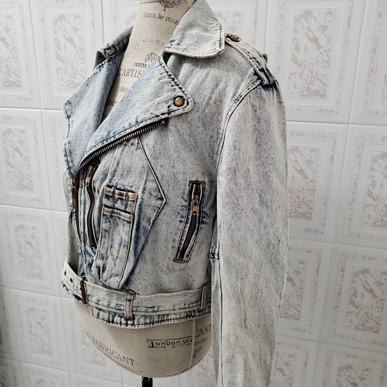 Denim Jacket, Moto Jacket, Acid Wash Denim, Vintage Clothing, 80's Jean Jacket, Bohemian Clothing, Woman's Large, NWOT image 3