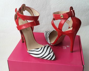 Zebra print top heels with red