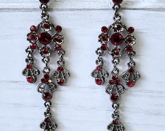 Statement Red Drop Earrings - Vintage Chandelier Boho Gothic Style